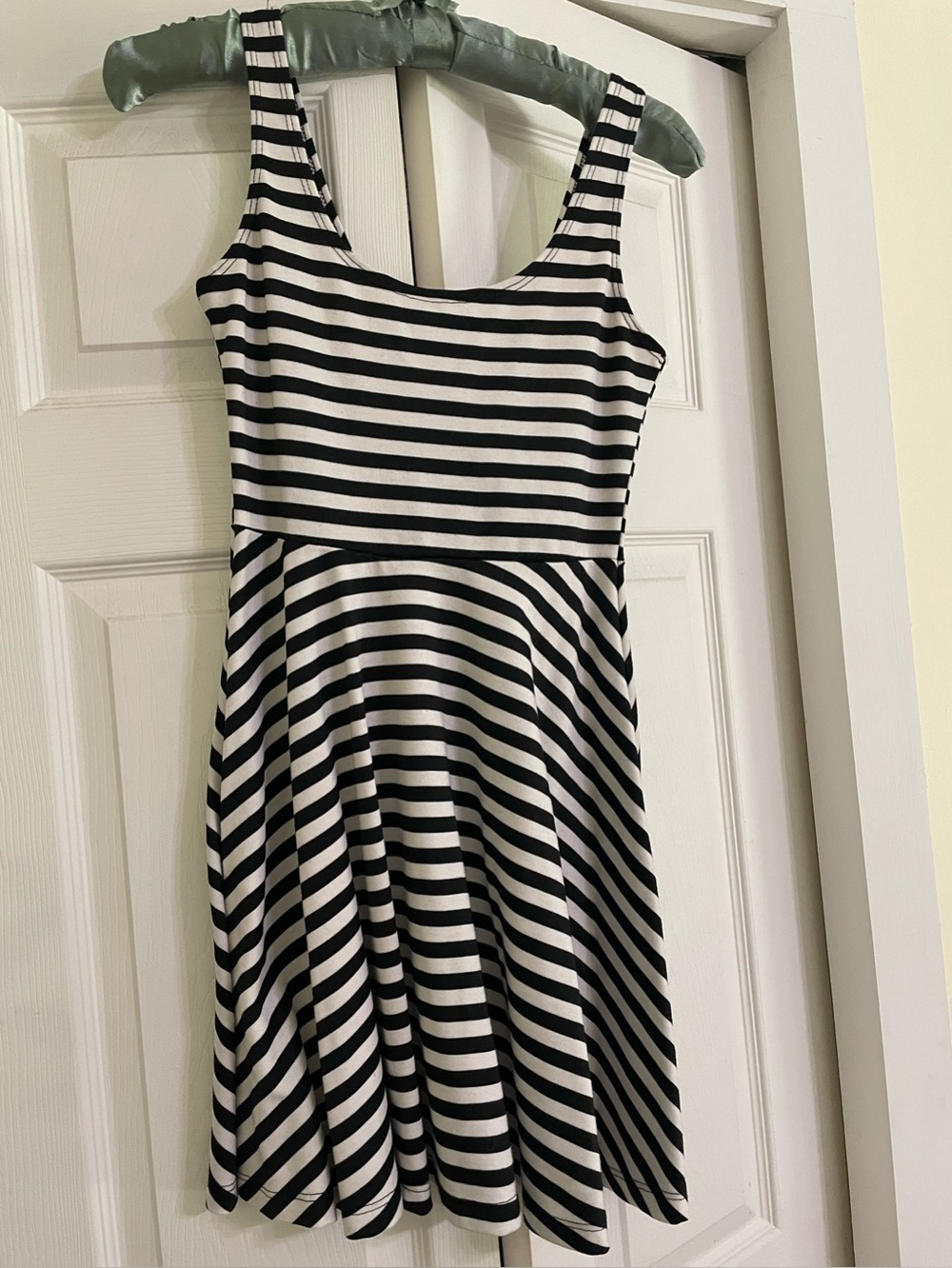 Sparkle and Fade Black & White Striped Scoop Neck Fit & Flare Dress